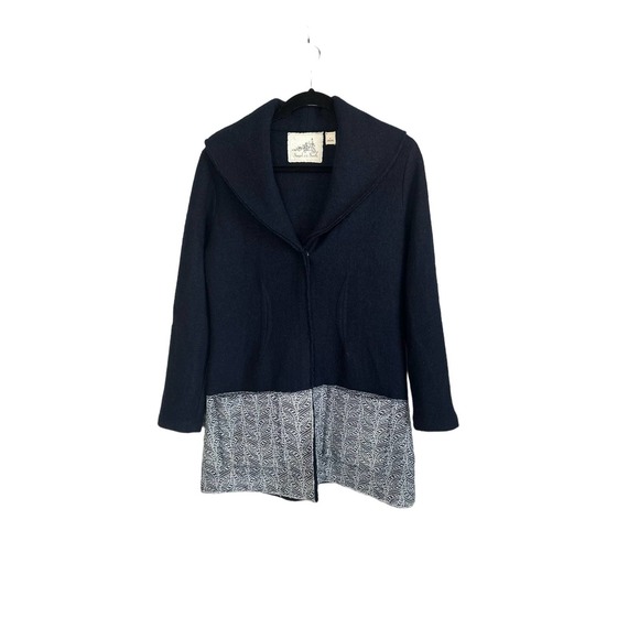 Angel Of The North Navy Blue Leaf Lace Wool Jacket Sz. Small - Picture 2 of 7